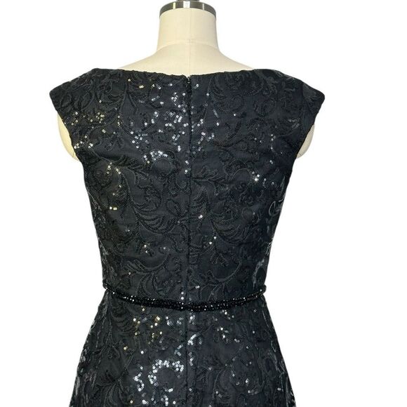 Mac Duggal 68012 Black Sequin Cap Sleeve Midi Cocktail Dress | Size 6 - Picture 11 of 13